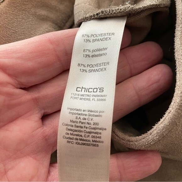 NWOT Chico's Suede Like Crop Pants Tan Pocket Zip Fly Poly Spandex Size 14P - Picture 12 of 12